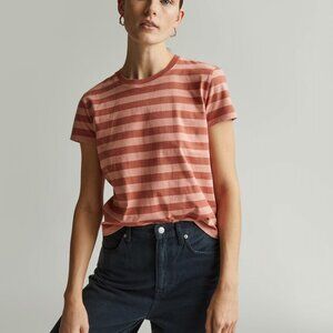 Everlane Organic Cotton Box-Cut Tee in Redwood Stripe